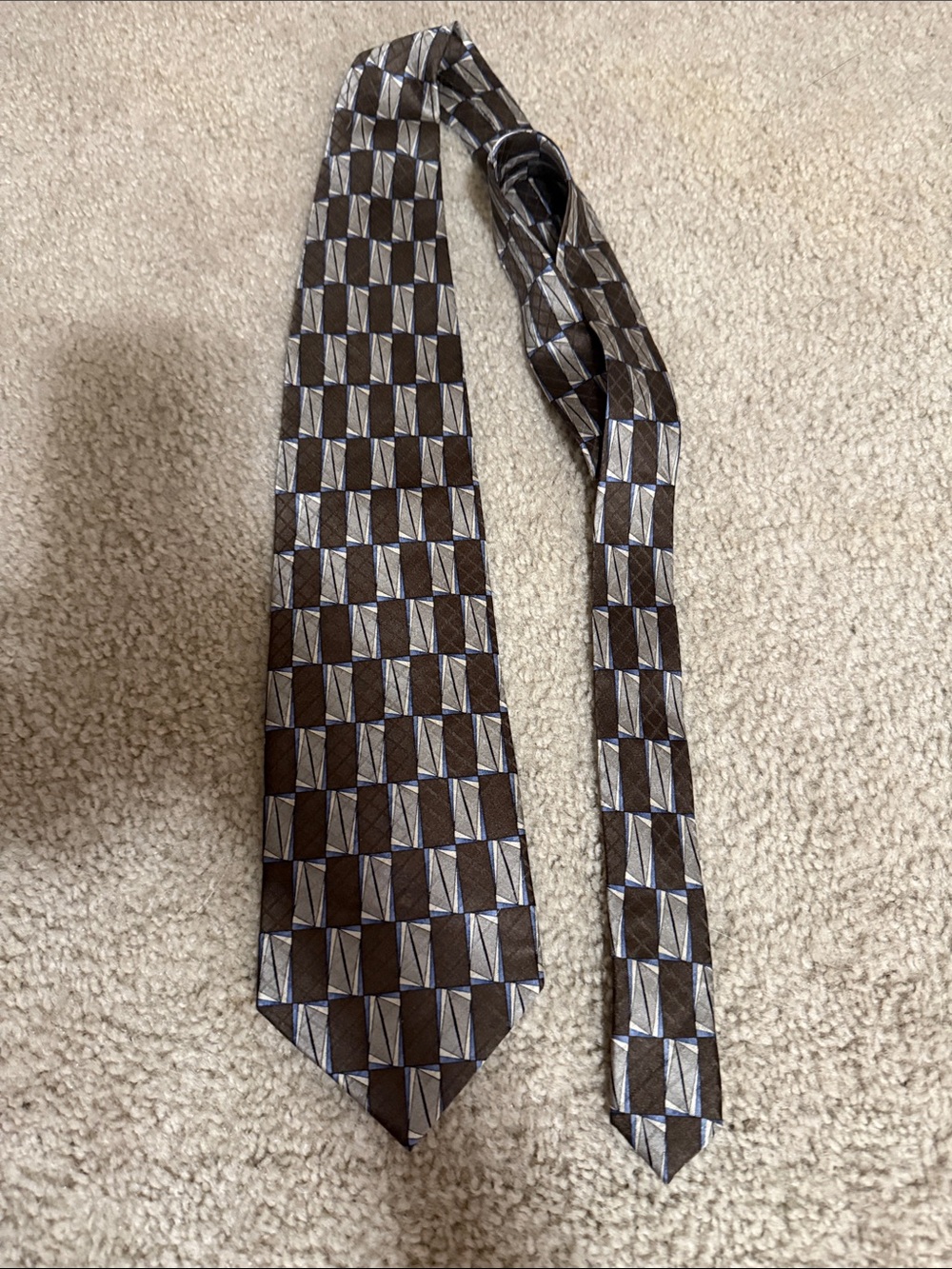 Harve Benard Brown and Silver Checkered Geometric Tie
